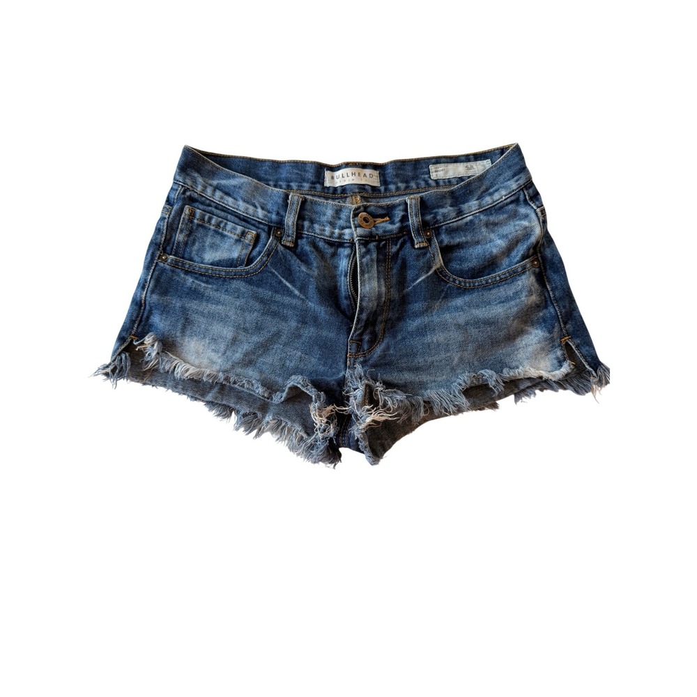 Bullhead Denim Co Jean Shorts 26 Blue Acid Wash Distressed Cut‎ Off Mid Rise